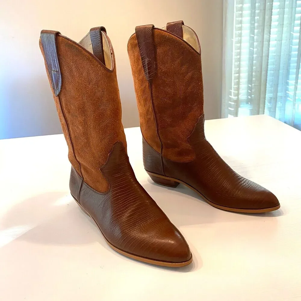 Women's Two-Tone Brown Western Ankle Boots